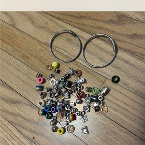 Interchangeable Bead Charm Bracelet Set - Multicolor Silver Tone